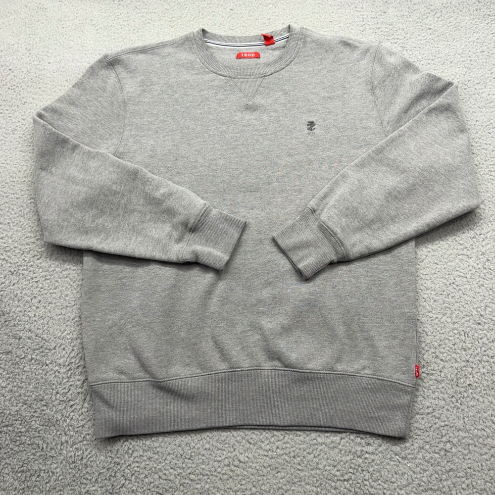 IZOD 4588431 Mens Size Medium‎ Gray Pullover Fleece Logo Crewneck Sweatshirt